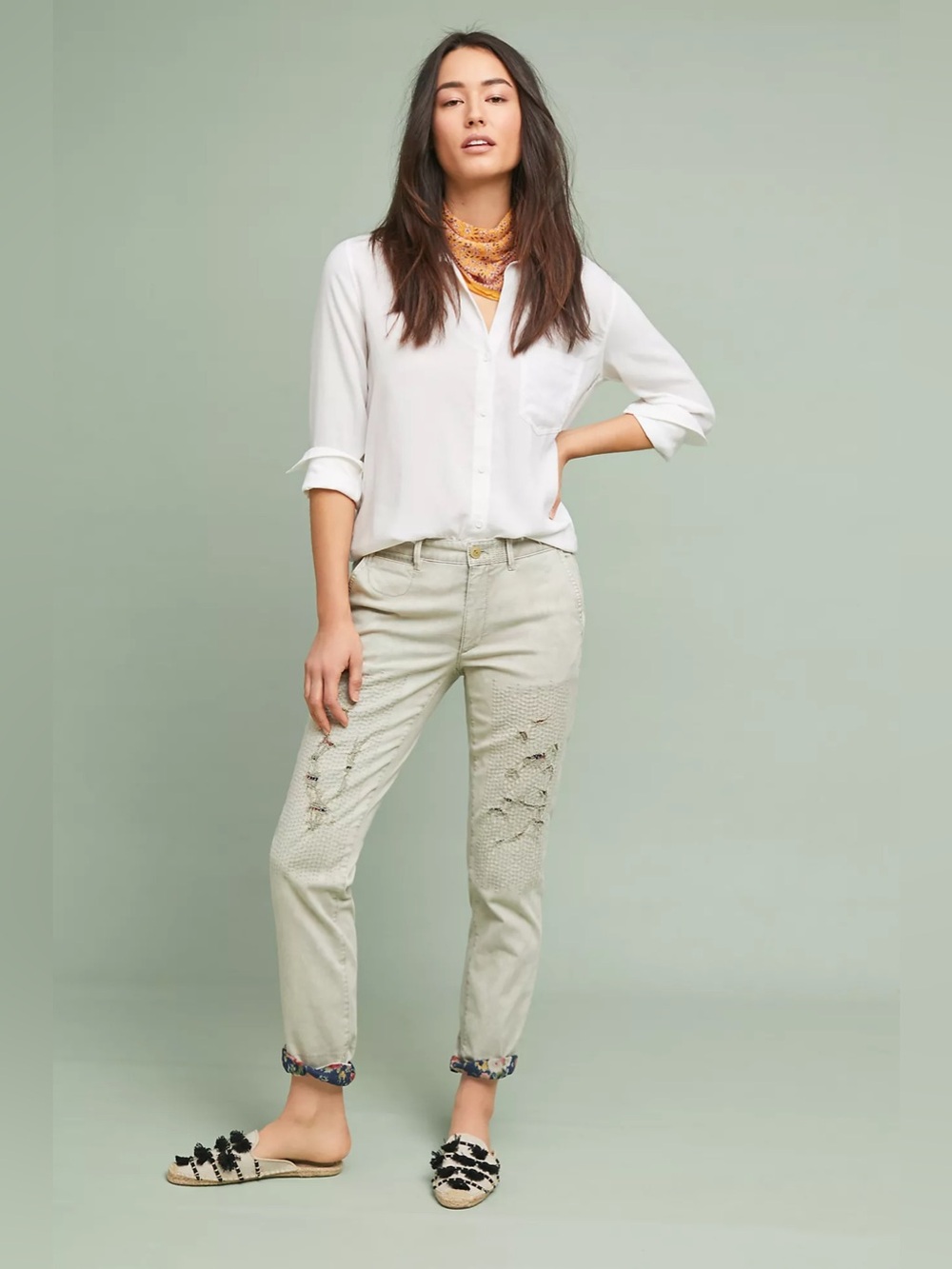 $128 NWT Anthropologie Relaxed Patched Chino Pants size 28 Boho Relaxed